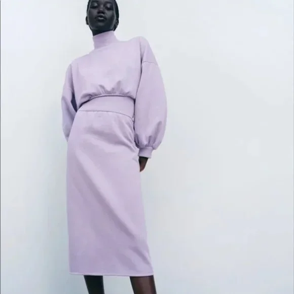 zara purple satin midi dress ZARA NEW WOMAN SATIN MIDI DRESS KNOT SLIT PURPLE XS-XL 3666/165